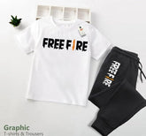 Stylish Boy's Shirt And Trouser Set - 2 Pcs, Cotton Jersey, Printed Designs