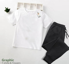 Stylish Boy's Shirt And Trouser Set - 2 Pcs, Cotton Jersey, Printed Designs